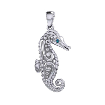 Seahorse with Aboriginal Designs Engrave into Body Silver Pendant TPD6112 - Jewelry